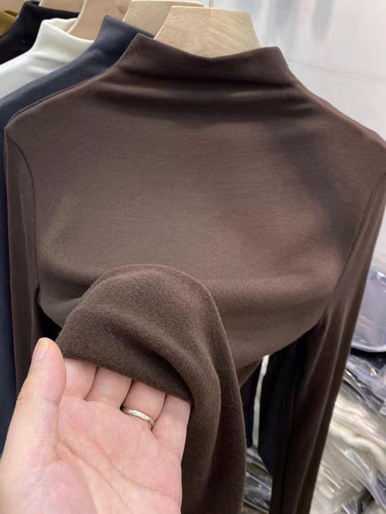 Women's High-Neck Fleece Base Layer Long-Sleeve T-Shirt for Autumn and Winter
