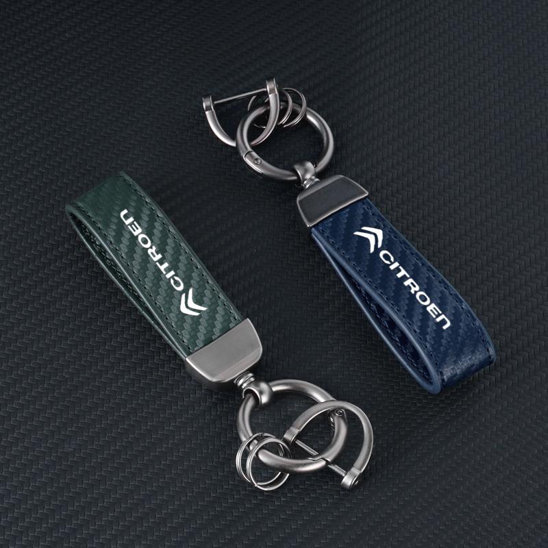 Carbon Leather Key Chain Ring Keyring For Citroen C1 C2 C3 Vts C4 Saxo C4L C5 C6 C8 Xsara Picasso Berlingo Cactus Aircross C3-XR