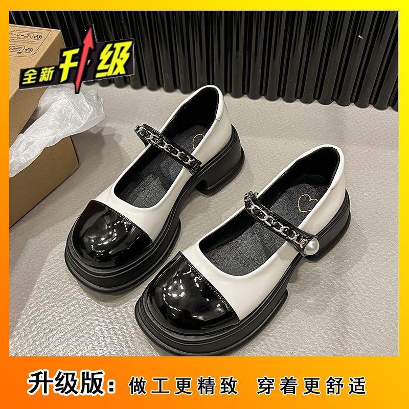

Thick heel thick sole versatile student Mary Jane single shoes women s new summer black with skirt French small leather shoes 40