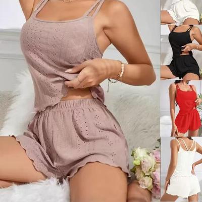 Set Pigiama a Due Pezzi da Donna con Pantaloncini Jacquard Moda Casual e Canottiera, Solubile in Acqua