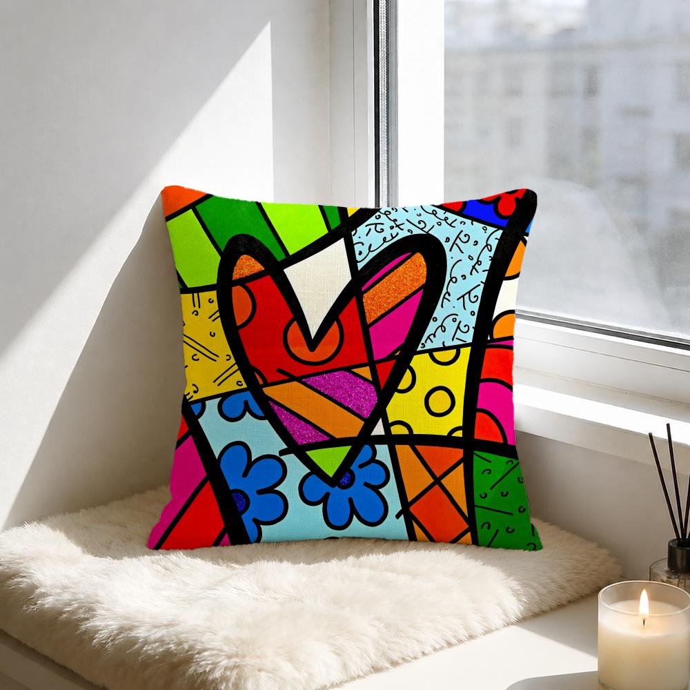 Artist Romero Britto Cushion Cover Natural Linen Pillowcase Set AllinOne Decor for Sofa Bedroom Chair
