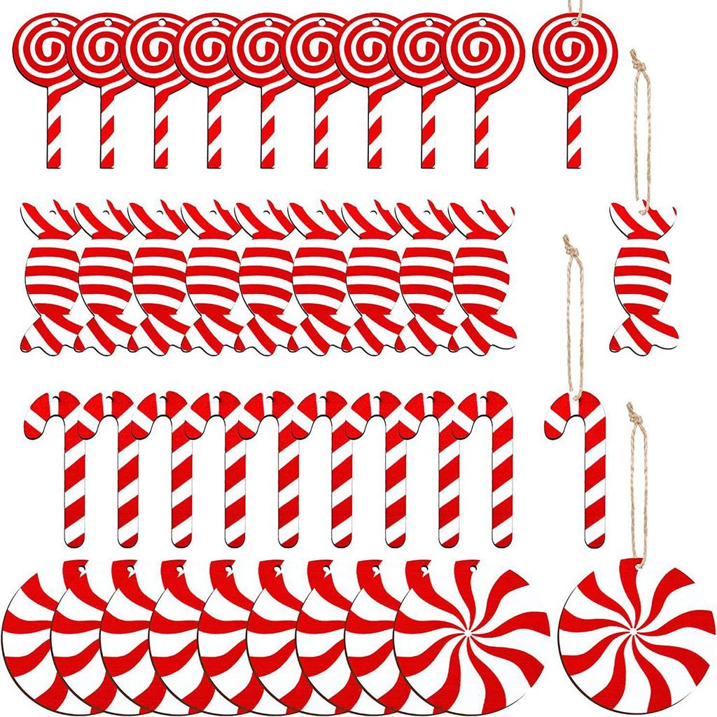 36 Pcs Candy Props Wooden DIY Candy Cane Christmas Tree Ornaments Xmas Tree Pendant Hanging Decoration For Home New Year Decor