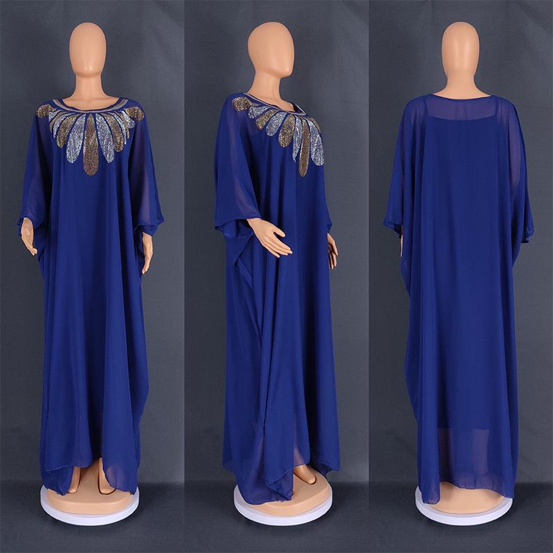 Женское африканское платье большого размера: Длинное платье с горячей пробивкой, свободный ближневосточный стиль, праздничная мода 8827 One Size синий