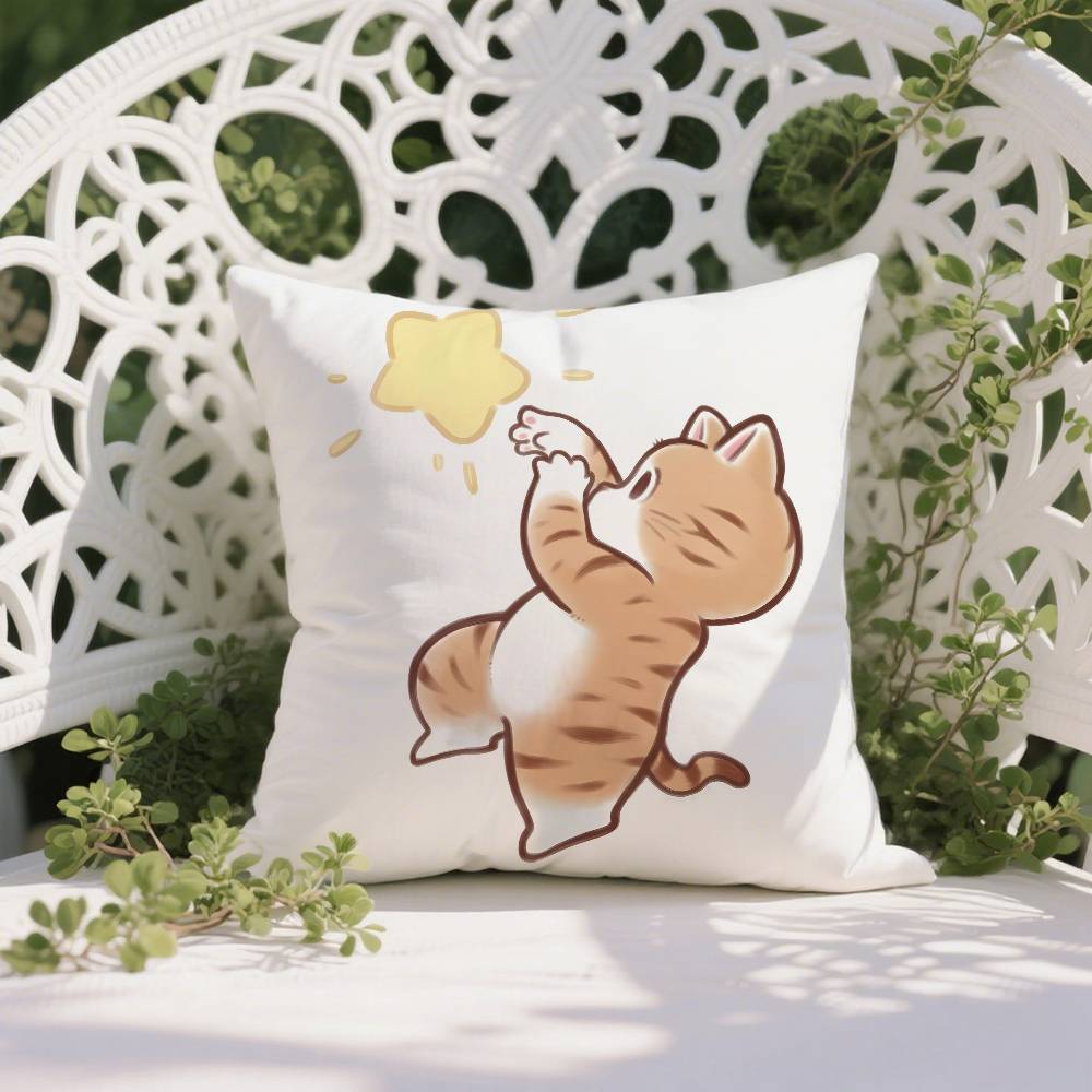 Cute Cat Athlete Childlike Heart Pillow Case Anti-dustmite Pillowcase Invisible Zipper Silky Short Plush Sofa Cushion Cover