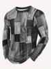 Vintage T-Shirt for Men Patchwork Grid Graphic T Shirts 3D Print Long Sleeve Tee Oversized Man Clothing Tops Creative Clothing