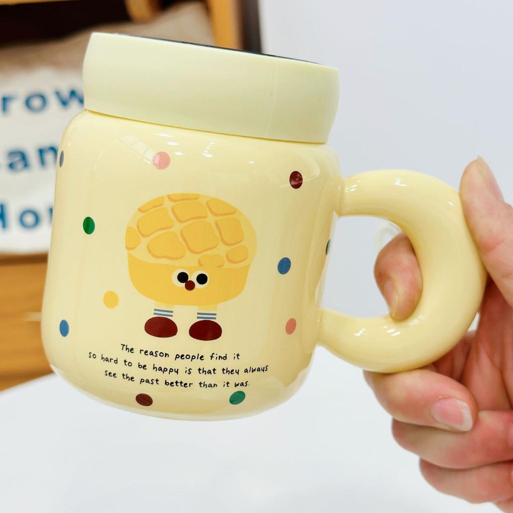 Creative Cartoon Cute Three dimensional Rabbit Ceramic Cup with Lid for Women Playing with Fun Rabbit High Looking Office Household Water Cup