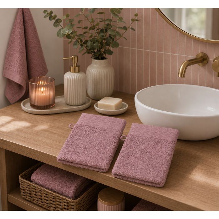 Lot de 2 gants de toilette 15 x 21 cm Lilas rose