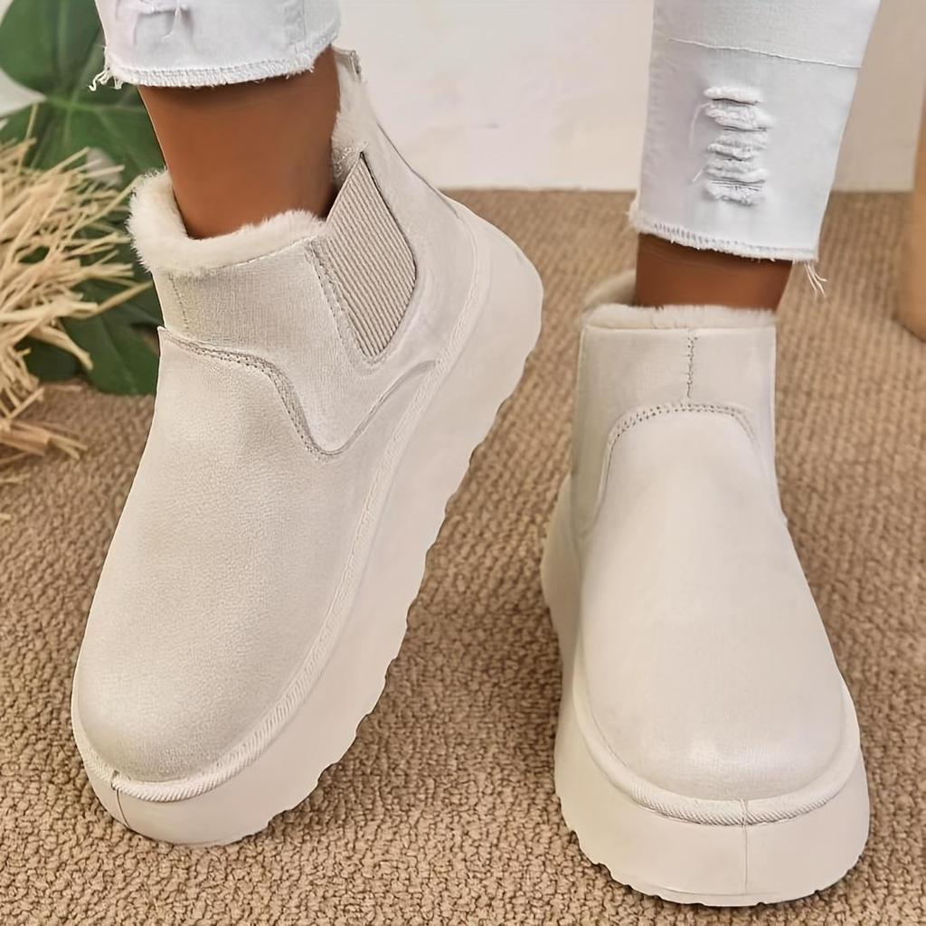 Winter Women's Solid Color Fluffy Boots Slip On Fleece Lining Platform Soft Sole Boots Plush Non-slip Warm Boots