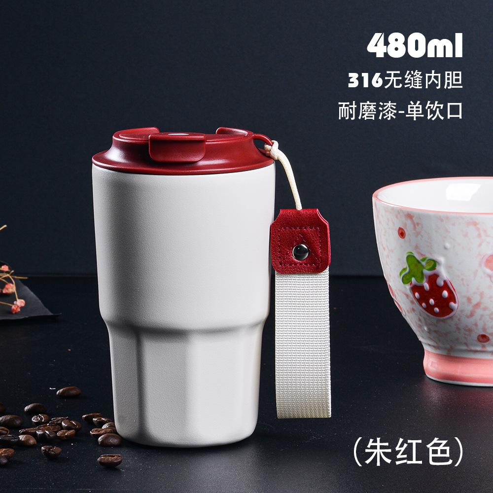 480ml 316 Stainless Steel Insulated Coffee Tumbler with Strap, Leakproof Vacuum Travel Mug for Hot Cold Drinks