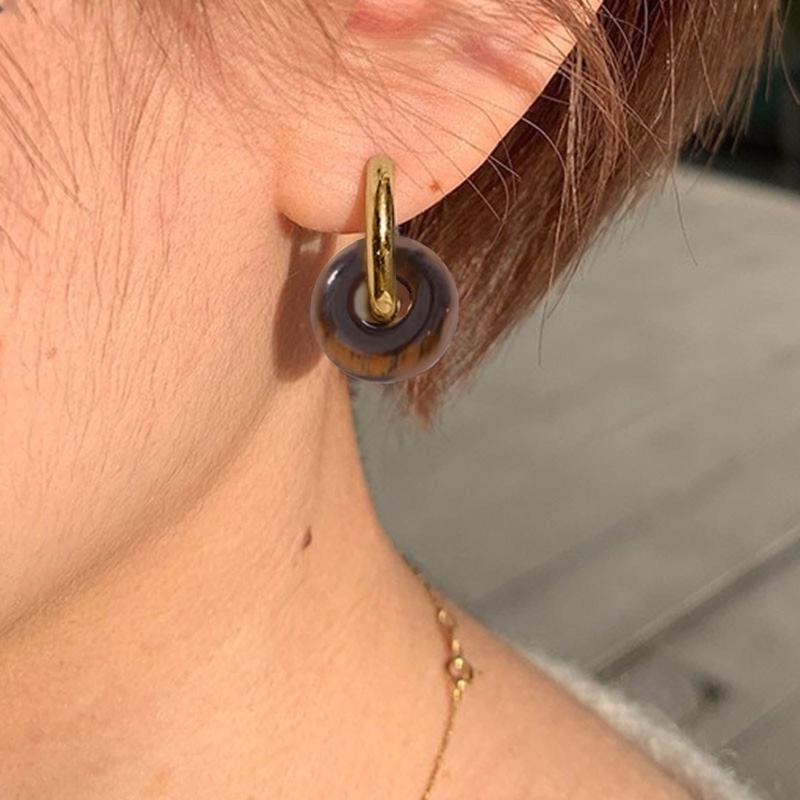 Natural Stone Bead Earrings Stainless Steel Ear Hooks Circle Ear Buckle Hoops Fashion Ear Jewelry Gift for Women Girls