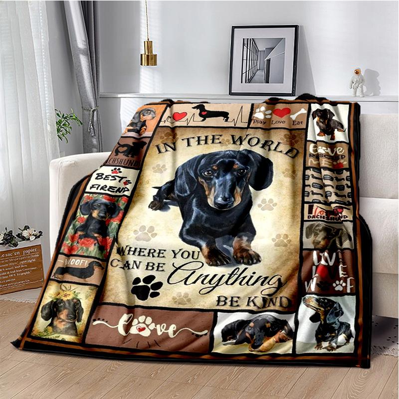 Dachshund Blanket Cute Black and Red Paws Printed Soft Flannel Blanket Warm Cozy Blanket for Teens Adults Kids