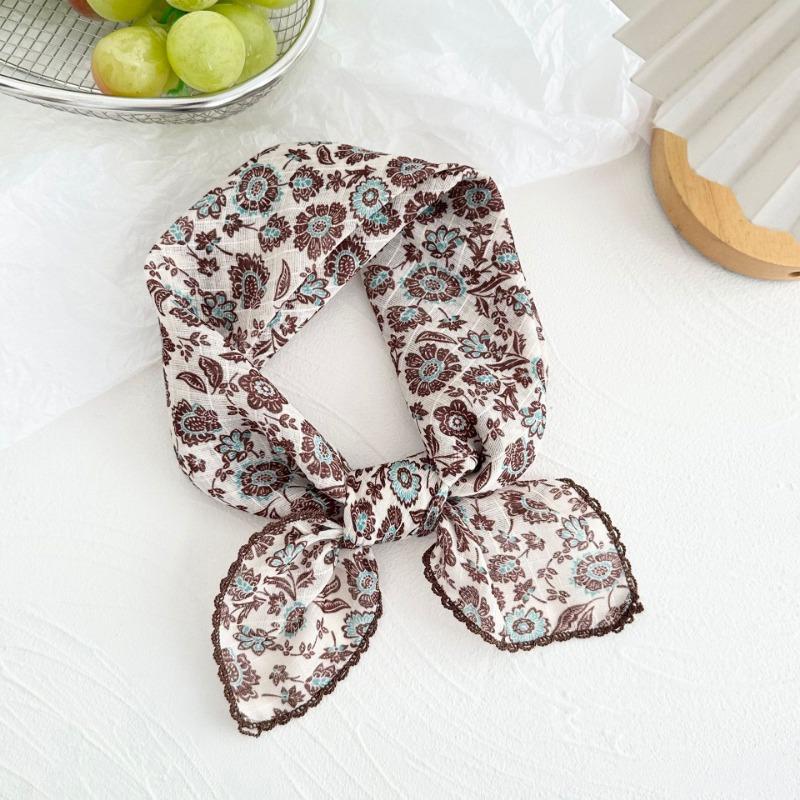 Silk scarf new retro literary cotton and linen square scarf decorative scarf floral headscarf headband multi-purpose scarf small shawl
