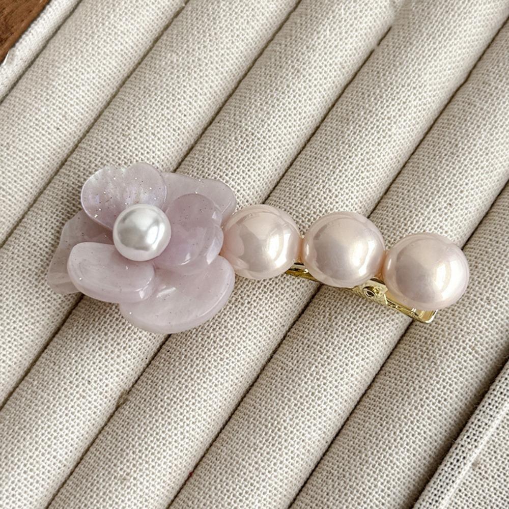 

Korean Style Flower Hair Clip Acetate Duckbill Clip Camellia Pearl Side Clip Hair Accessories фиолетовый