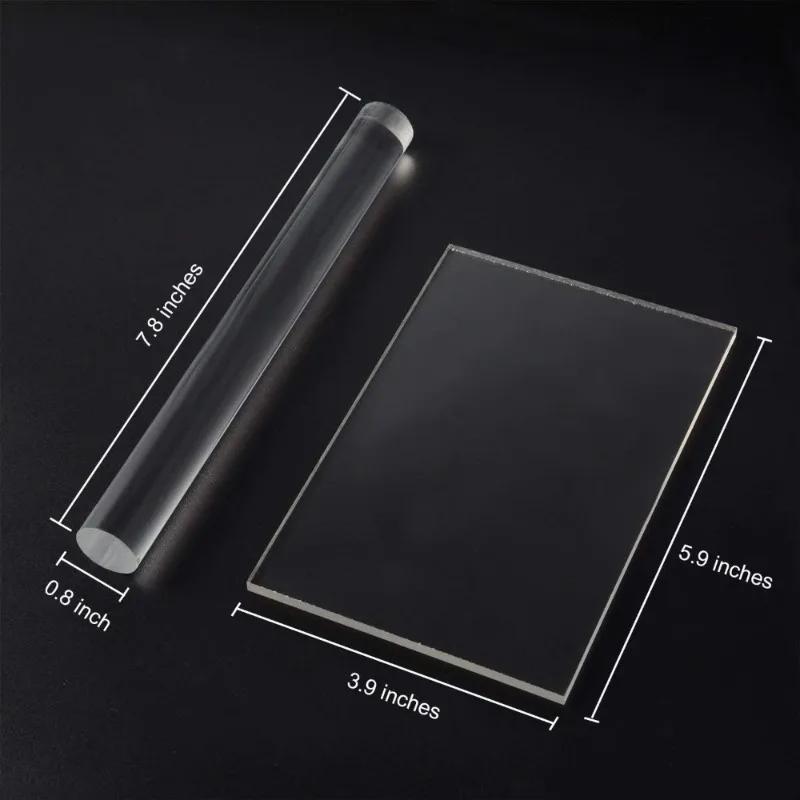 1 Stück Acryl-Tonroller mit Acrylplatte Runder Ton Antihaft-Roller zum Formen und Modellieren Polymer Clay Handwerkzeug