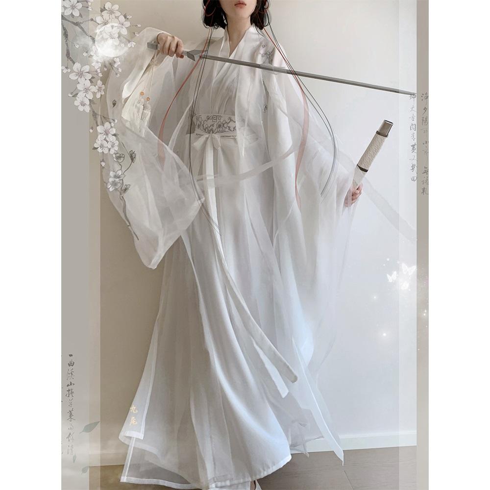 Čínská vyšívaná košile s překříženým výstřihem a velkými rukávy, dlouhá róba, denní oblek Hanfu