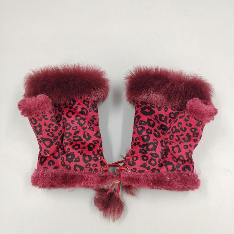 Half Finger Gloves Faux Rabbit Fur Gloves Fleece Lined Warm Gloves Solid Color Winter Thick Gloves Fingerless Mittens