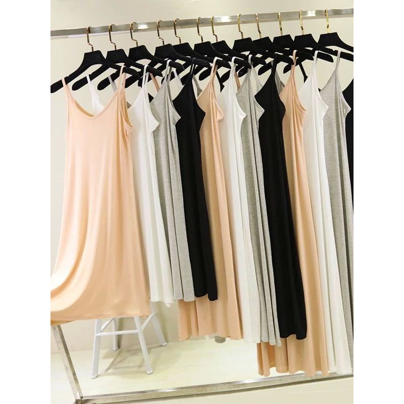 Anti Penetration Lined Bottom Dress Pure Color Anti-Penetration Lining Base Dress Women
