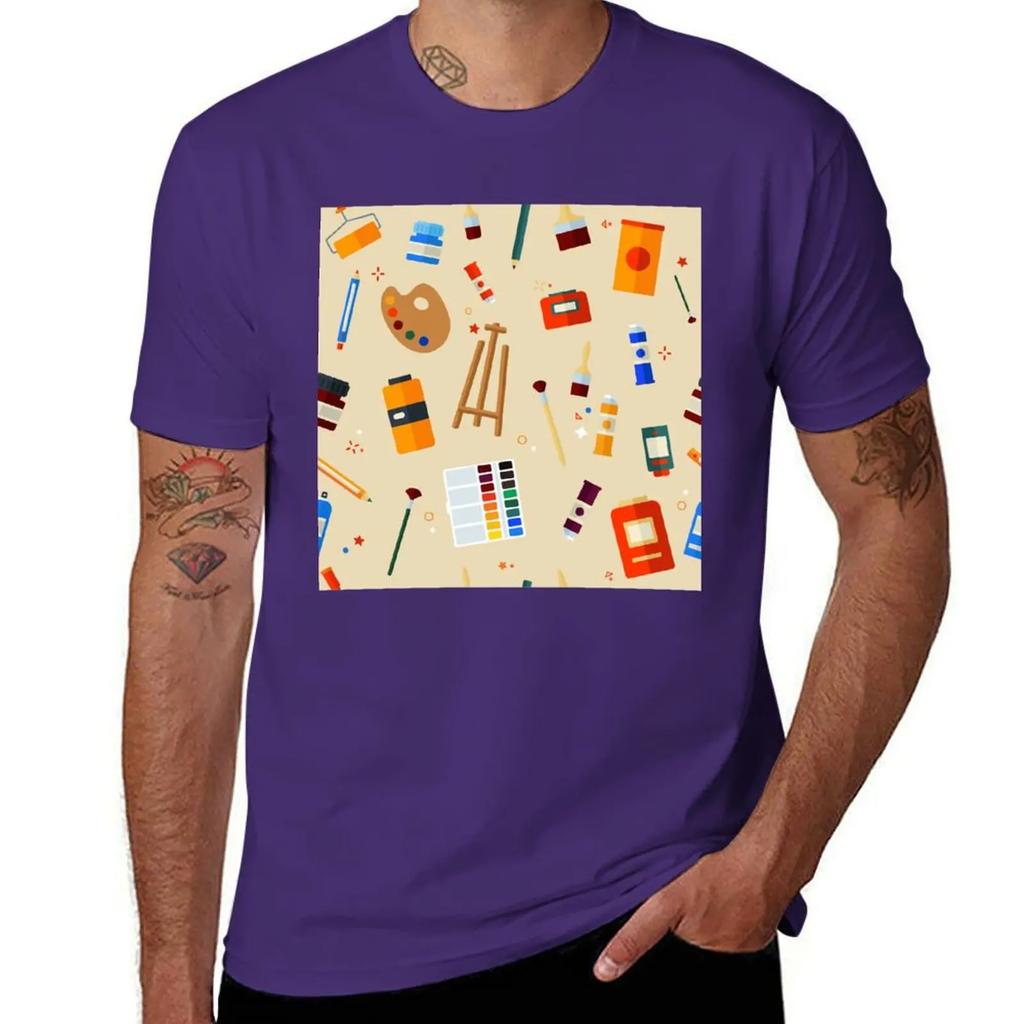 Tools and Materials for Creativity and Painting Seamless Pattern TShirt Cotton Graphic Tees Anime T Shirts for Men Cotton