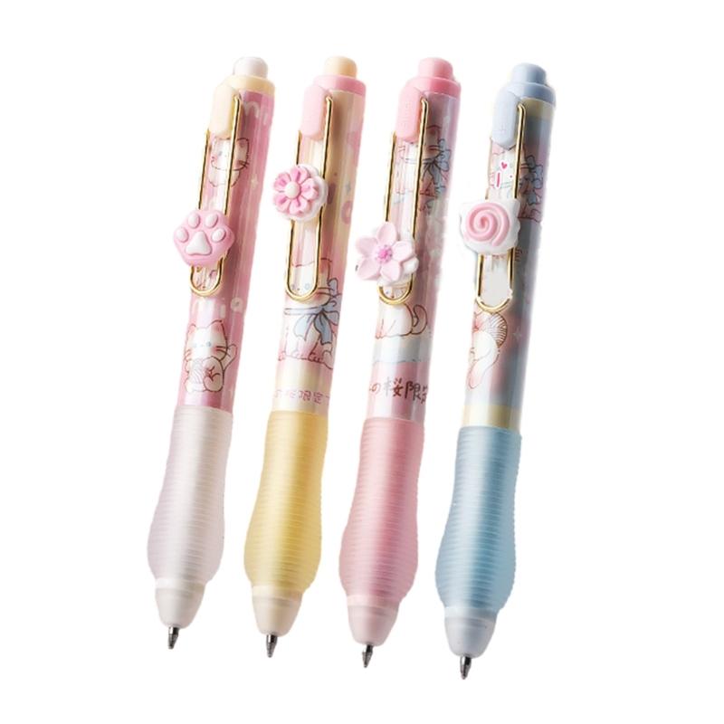 

4Pieces Cartoon Erasable Gel Pen Retractable Gel Pen Comfortable Grip for Student Reward, 0.5mm Tip, Smooth to Write