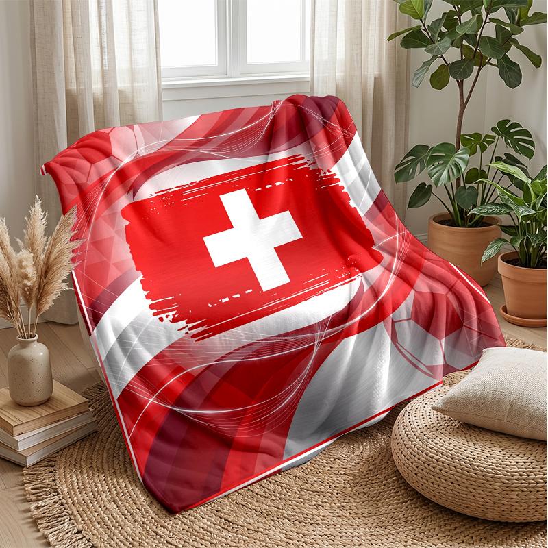 Coperta in Flanella Stampata Calda e Morbida per Calcio Svizzero, Amica della Pelle, Decorativa per Divano, Letto, Uso Quotidiano