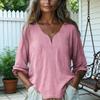Women Tops Soft Fabric Breathable Loose Fit Blouse Three-Quarter Sleeve V-Neck Casual Spring Summer Shirt