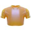 Girls Jazz Dance Top Metallic Short Sleeve Round Neck Crop Tee for Cheerleading Stage Performance