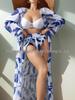 Women's High Waist Bikini 3-Piece Set with Long Shirt - European & American Style 2025 Swimwear