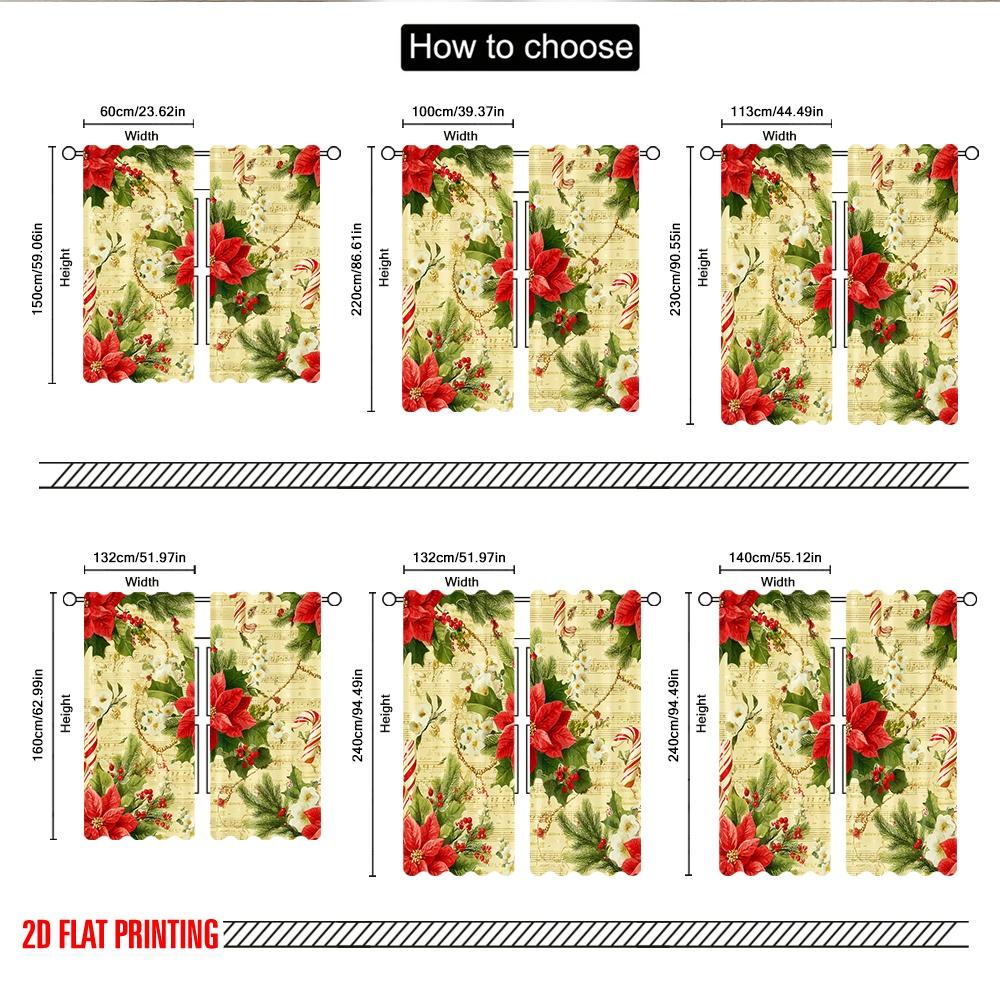 2pcs 2D flat printing Popular Christmas curtains Christmas Poinsettias Holly Garland Digital Printed Polyester Drapes Holiday
