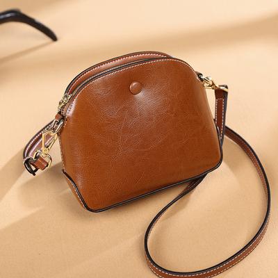 New Summer Oil Wax Leather Women's Bag Retro Simple Texture Small Shell Bag Large Capacity Texture Single Shoulder Crossbody