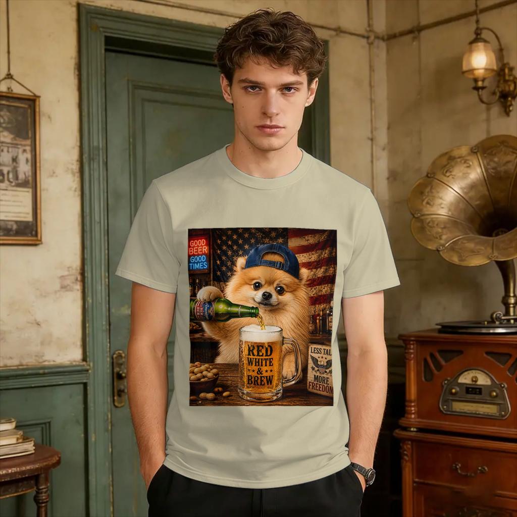 Funny Pomeranian Drinking Beer Dog Meme Art Graphic Tshirt Bhqtcw T Shirt Beach Pure Cotton Tee Shirt For Unisex Print Tees