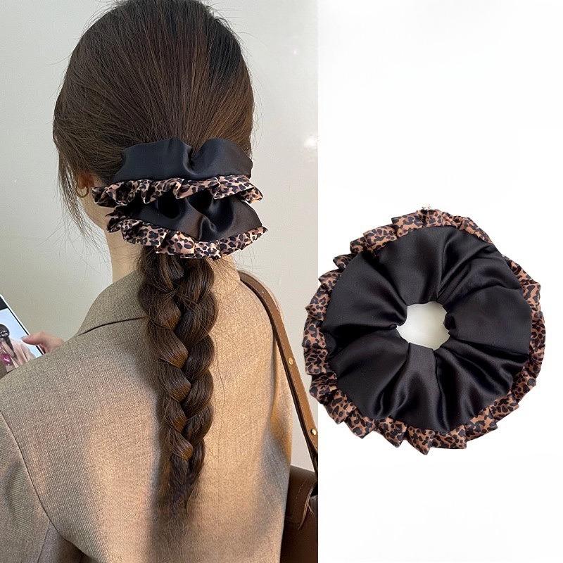 Large Leather Large Intestine Hair Band Leopard Print Retro Hair Tie Hair Tie and Hair Accessory
