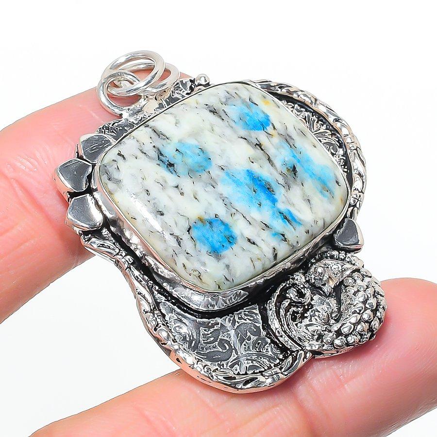 Natural K2 Blue Azurite Gemastone 925 Sterling Silver Jewelry Pendant 2.09  AP-14517