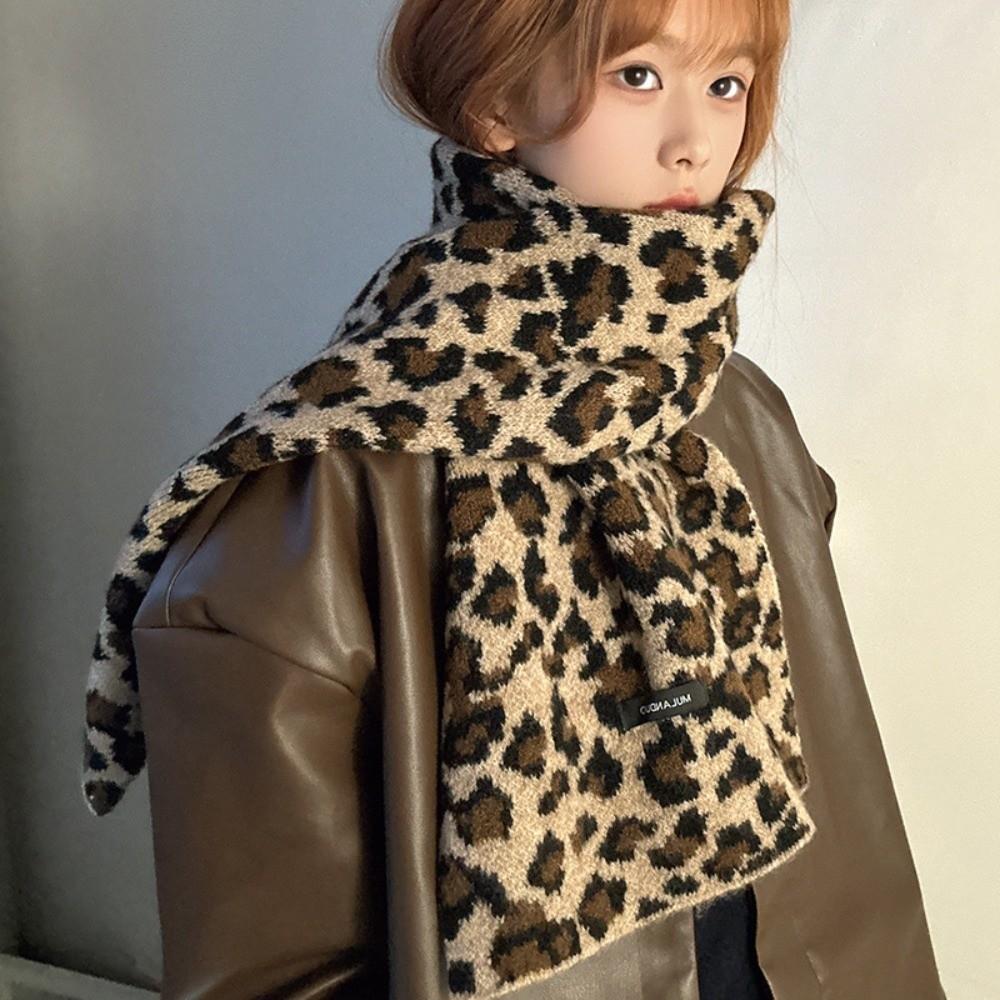Lightweight Leopard Print Scarf Cashmere Blend Winter Shawl Trendy Imitation Wool Scarf  Unisex