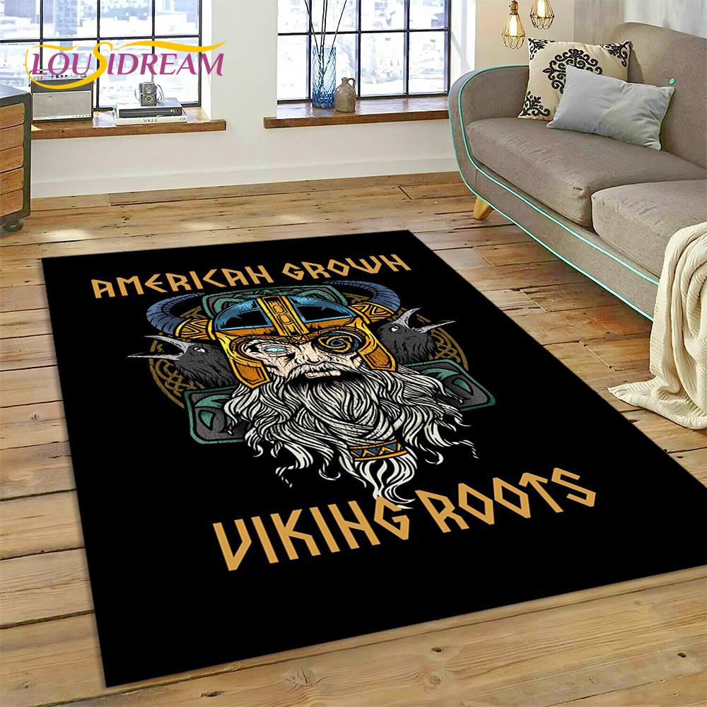 Viking Odin Valhalla Nordic Mythology Symbols Carpet Rug for Home Living Room Bedroom Sofa Doormat Decor,kids Non-slip Floor Mat
