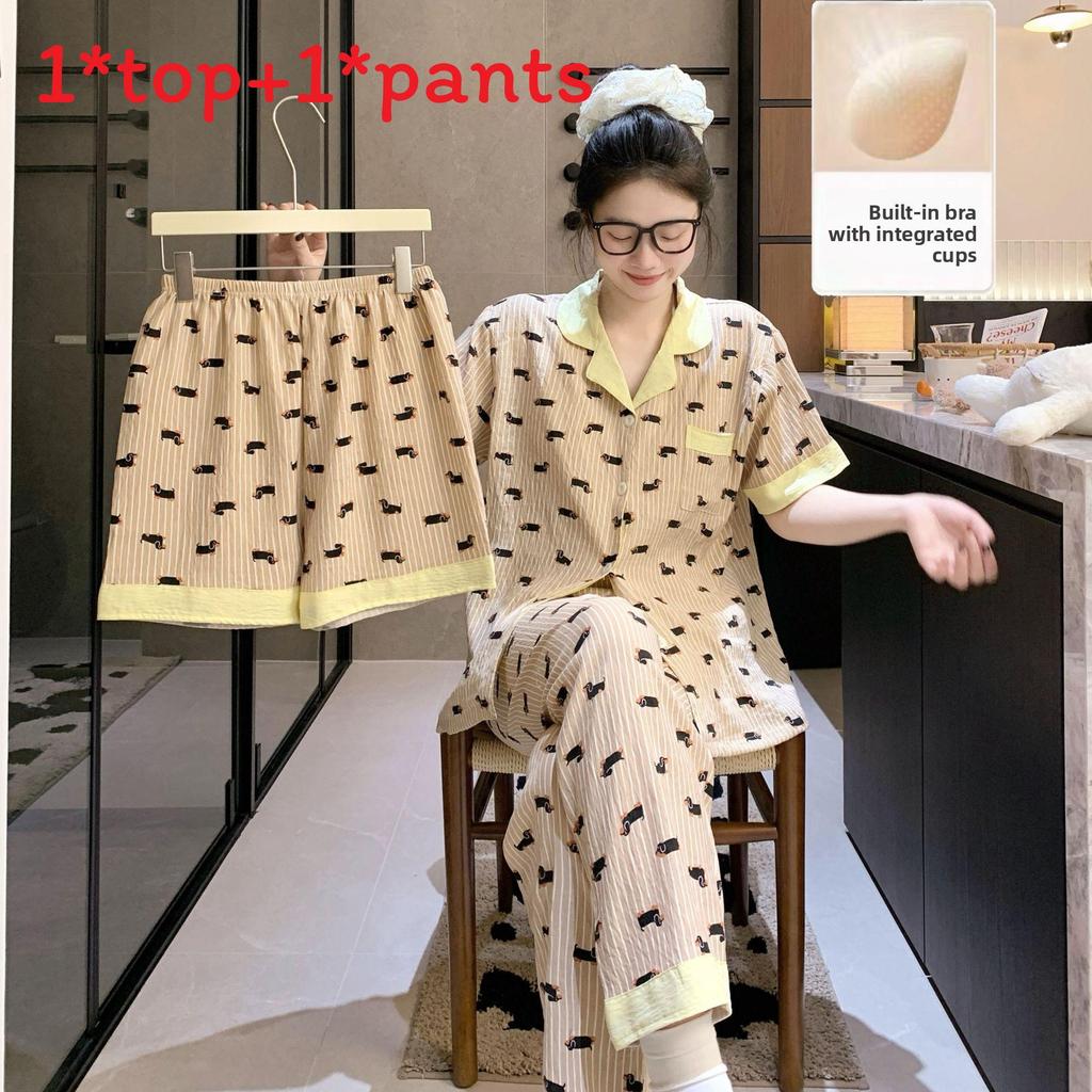 Cloud Cotton Sleepwear Set For Women With Chest Padding Summer Casual Homewear For Girls