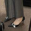 2025 Black Pointed High-heeled Shoes for Women, New Thin Heel Metal Buckle Single Shoes, Sweet and Cool Texture Women's Shoes