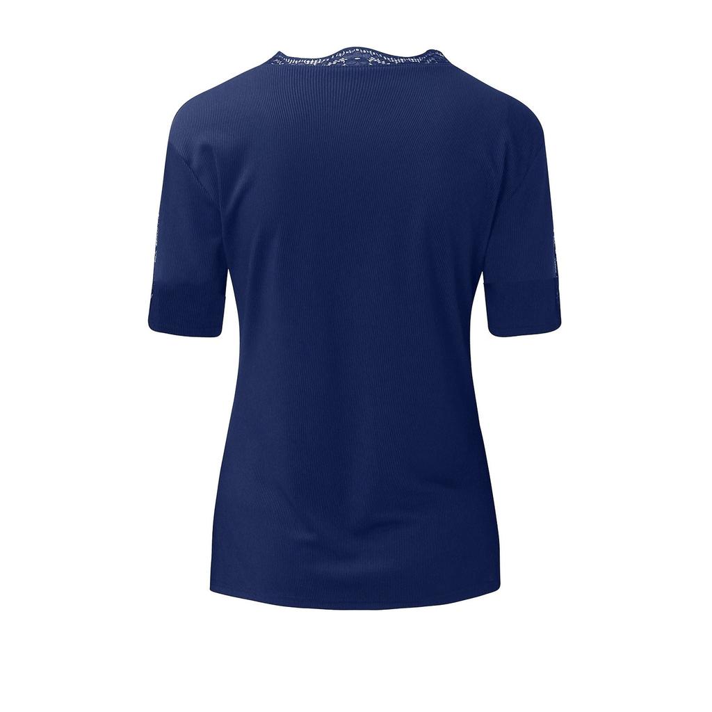 Women Off Shoulder Short Sleeved Commuting Pullover V-neck Lace Bottoming Blouse