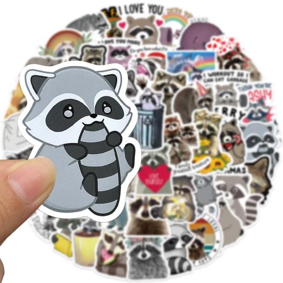 50Pcs Graffiti Stickers Self-adhesive Waterproof Strong Stickiness Exquisite Pattern Wide Application Decorative PVC Lovely Cartoon Animal Raccoon
