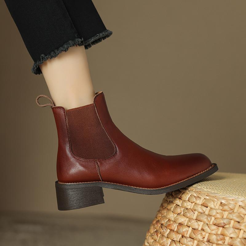 Krazing Pot Cow Skin Autumn Winter Shoes Concise Thick Heels Size 43 Size 42 Chelsea Boots Round Toe Slip on Retro Ankle Boots