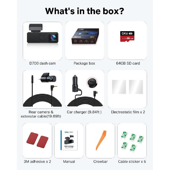 GKU Dash Cam Front and Rear, 3.18'' Touchscreen, 4K+1080P Dashcam, Built-in GPS, 5.8GHz WiFi Dash Camera for Cars with 24H Parking Monitor, Night