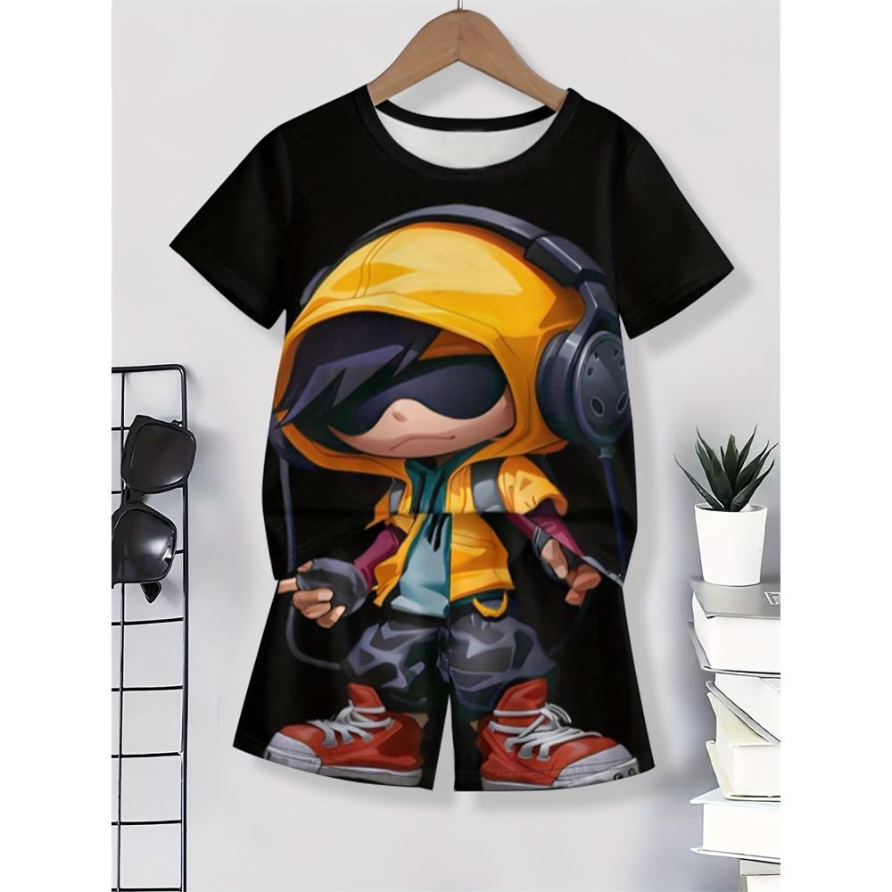 2026 Summer New Casual Short Sleeve Loose Men's Two Piece Suit Fun Pattern Printed Short Sleeve Suit Street Fashion Men's Suit
