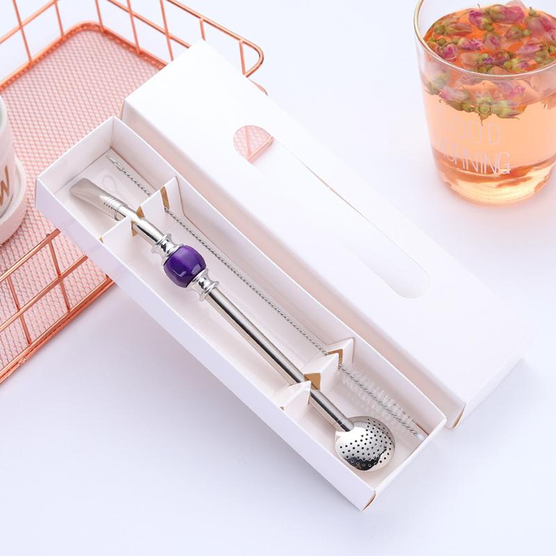 Oboustranná filtrační lžíce z nerezové oceli, brčko Bombilla s kartáčkem, dlouhá rukojeť, míchací lžíce, kuchyňské náčiní