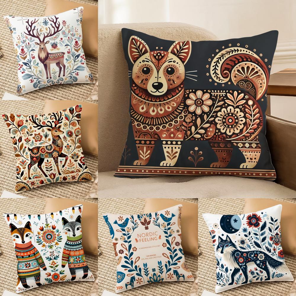 Colorful Plant And Classic Animal Print Pillow Case Double-Sided Plush Sofa Cushion Covers Organic Breathable Invisible Zipper