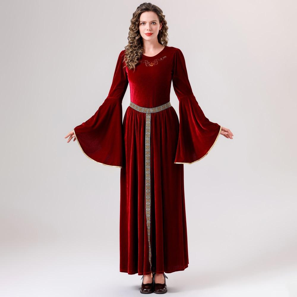 New Medieval Clothing Adult Ladies Vintage Court Queen Long Dress Stage Performance Clothing M красный