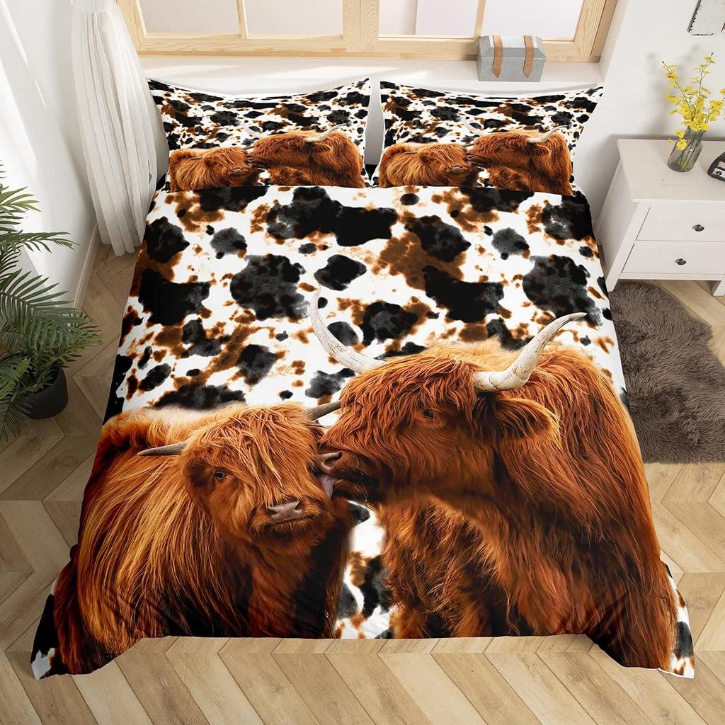 Highland Cow Comforter Cover Queen Size Farmhouse Animal Milk Bedding Set Funny Cute Cow Duvet Cover Wildlife Animal Quilt Cover