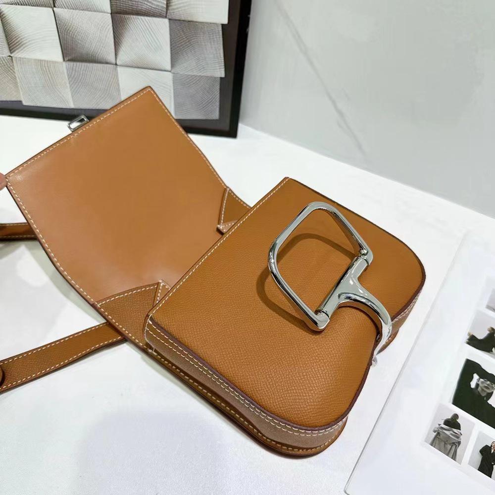 Della 2024 Palm Pattern Cowhide Messenger Bag with Silver Buckle