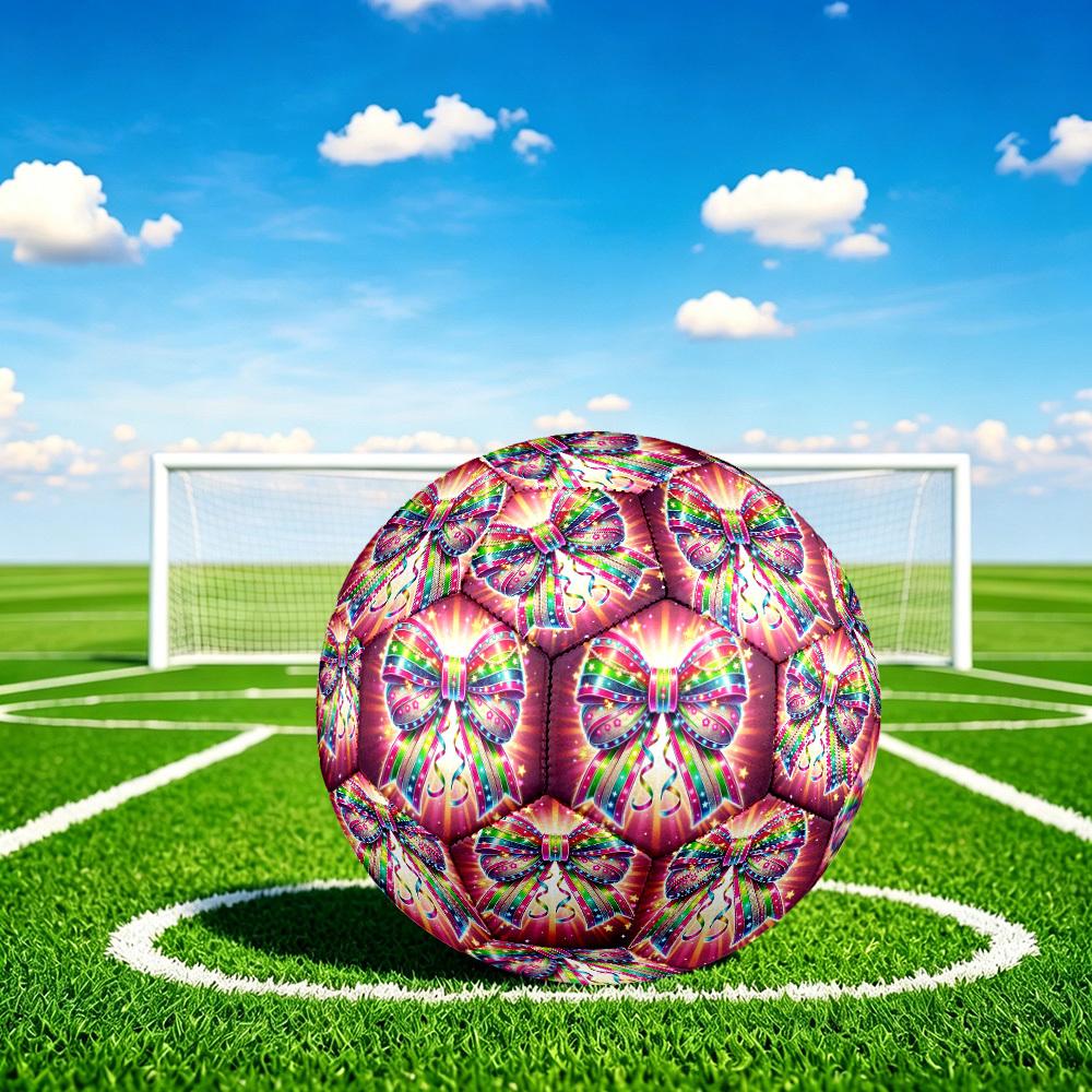 1pc Colorful Bow Celebration Theme Soccer Ball Football, Size 5, Lightweight PVC, Outdoor Training Soccer Ball,Gift j61461