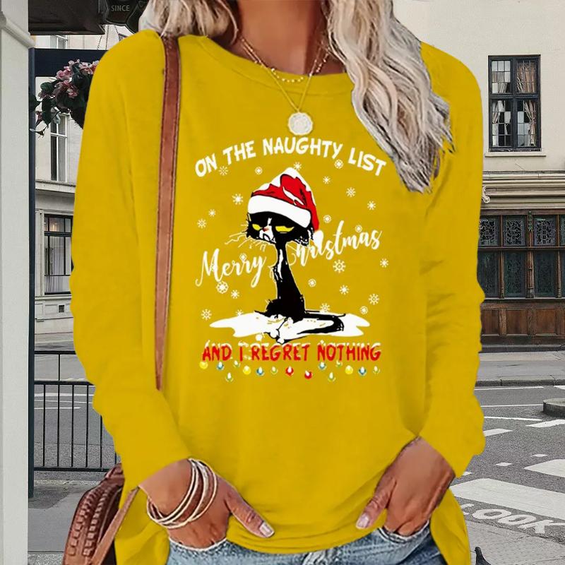 

Топы для женщин Смешная милая футболка с принтом кошки Круглый вырез Длинный рукав Осенний повседневный приталенный пуловер Женский топ с длинным рукавом 8XL жёлтый