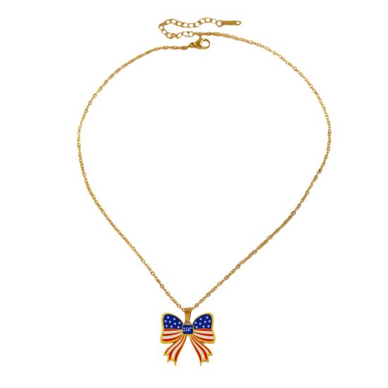 Yousheng 250th Anniversary Jewelry Set, USA Flag Pattern Bowknot Stud Earrings, Adjustable Fit Choker Necklace, Independence Day Commemorative Bow