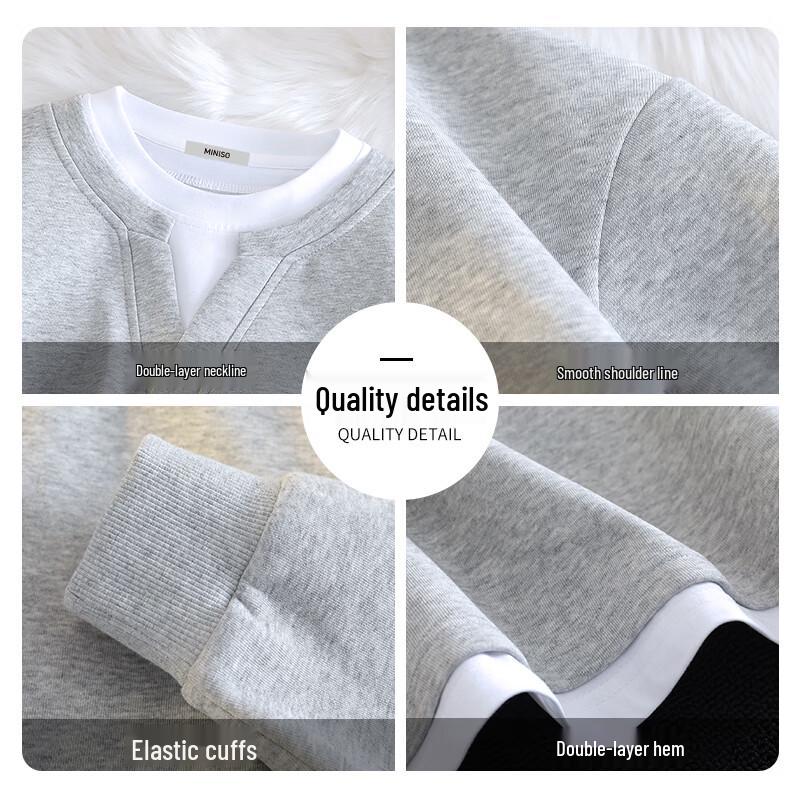 MINISO Men's Japanese Style Round Neck Long Sleeve Fake Two-Piece Sweatshirt